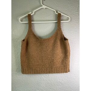 SKIMS‎ Cozy Knit Tank Top Sleeveless Crop Brown Fuzzy L/XL